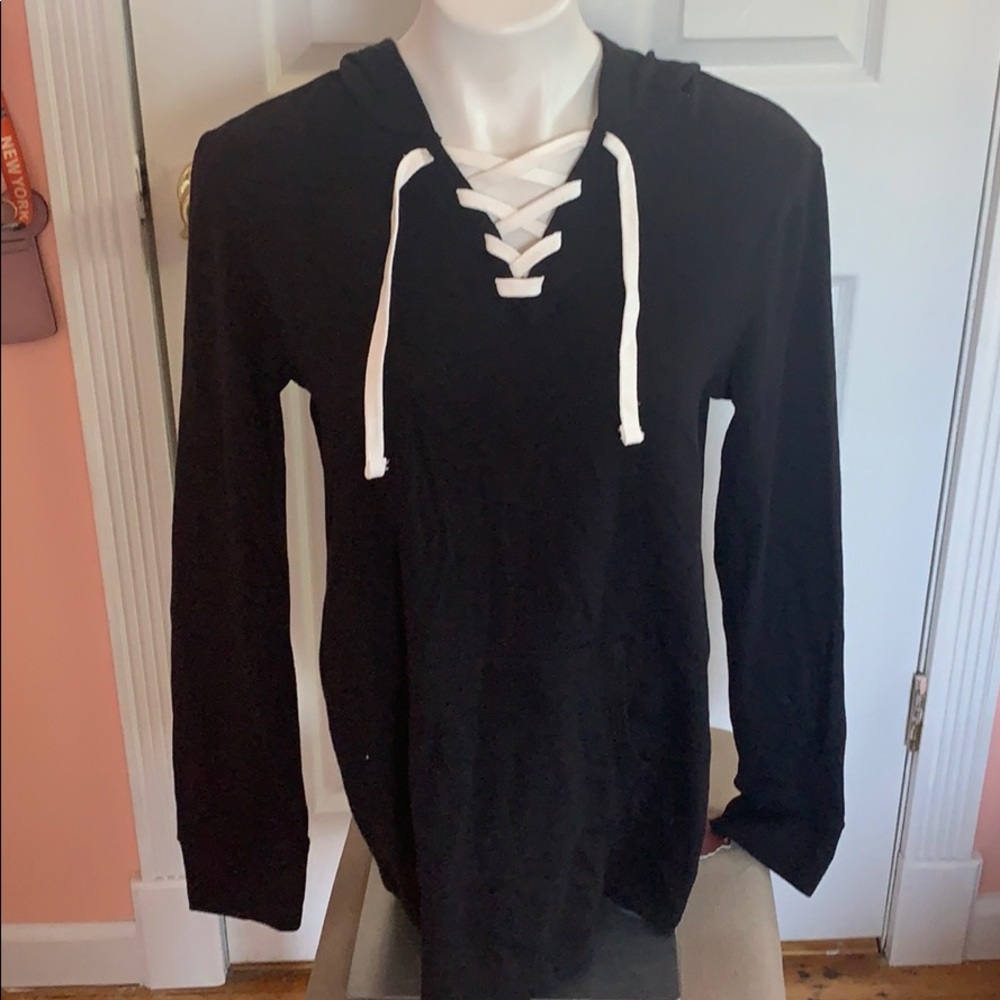 Black hoodie with white ties NWT